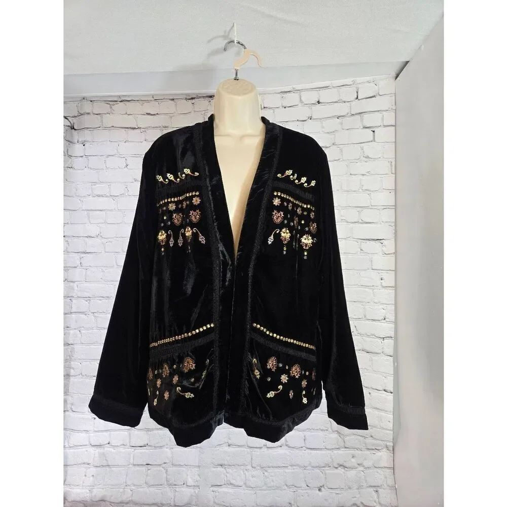 Vintage America Blues Womens Size XL Black Velvet Blazer